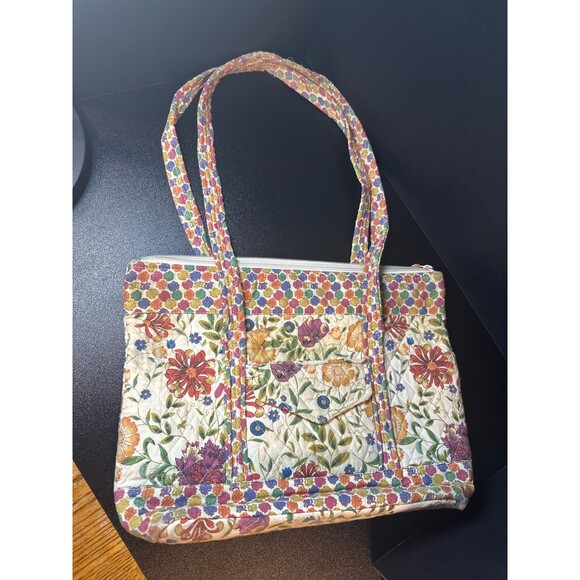 Quilted Floral Tote Bag Cotton Multicolor 15x11 - Picture 3 of 10